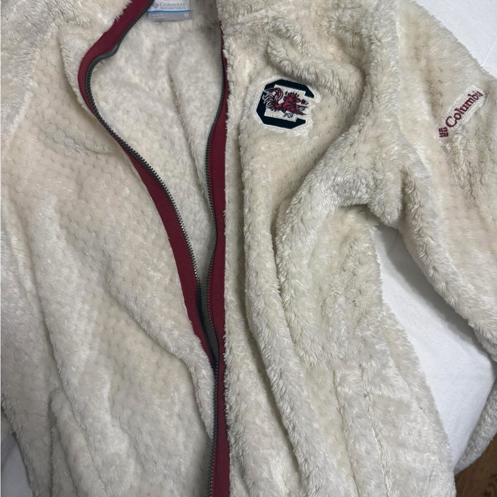 Columbia Off-White Fleece Jacket with Maroon Accents